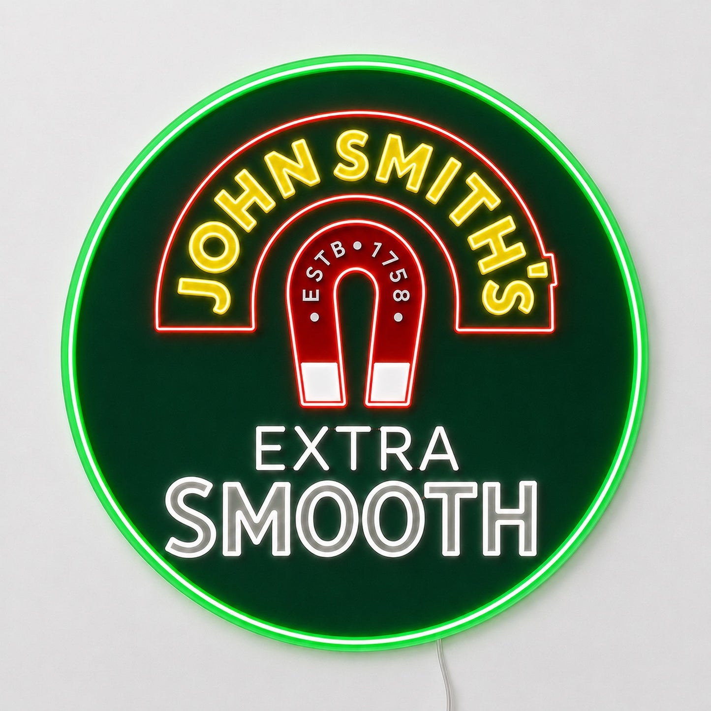 John Smiths LED neon sign in green and gold