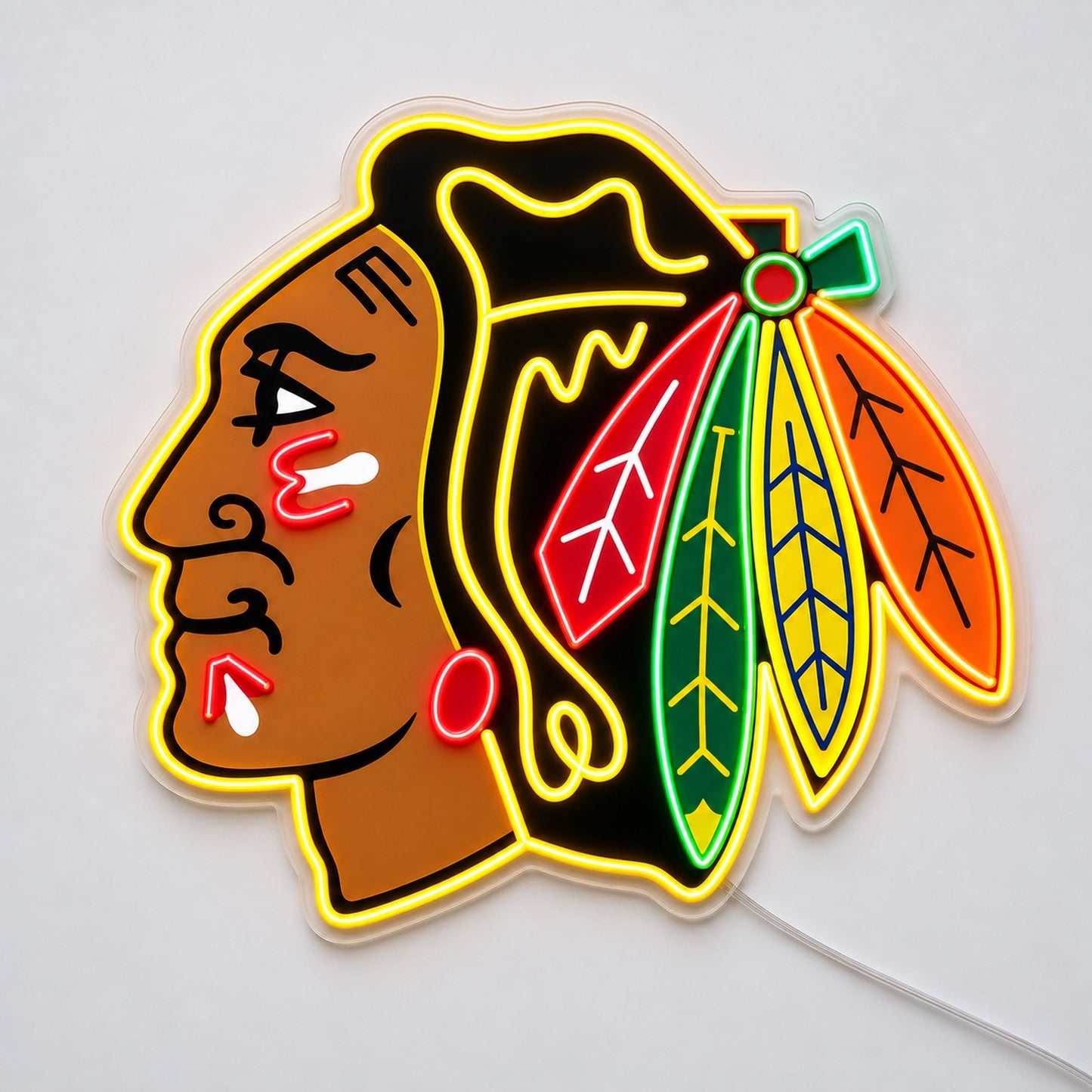 Chicago Blackhawks LED neon sign with a full colour headdress logo