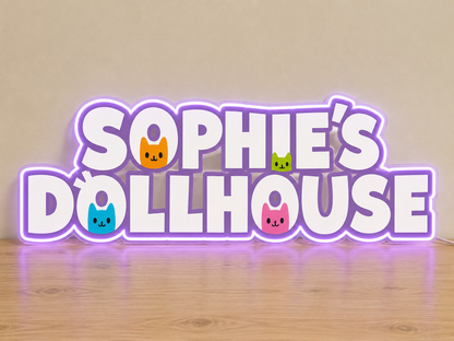 Gabby's Dollhouse personalised name neon sign on clear acrylic