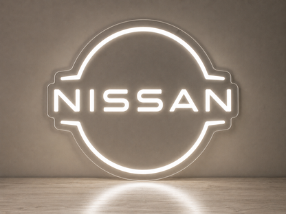 Nissan LED neon sign with white led neon and transparent acrylic backboard