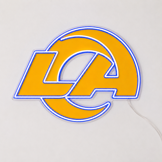 LA Rams LED neon sign with LA logo glowing blue and gold
