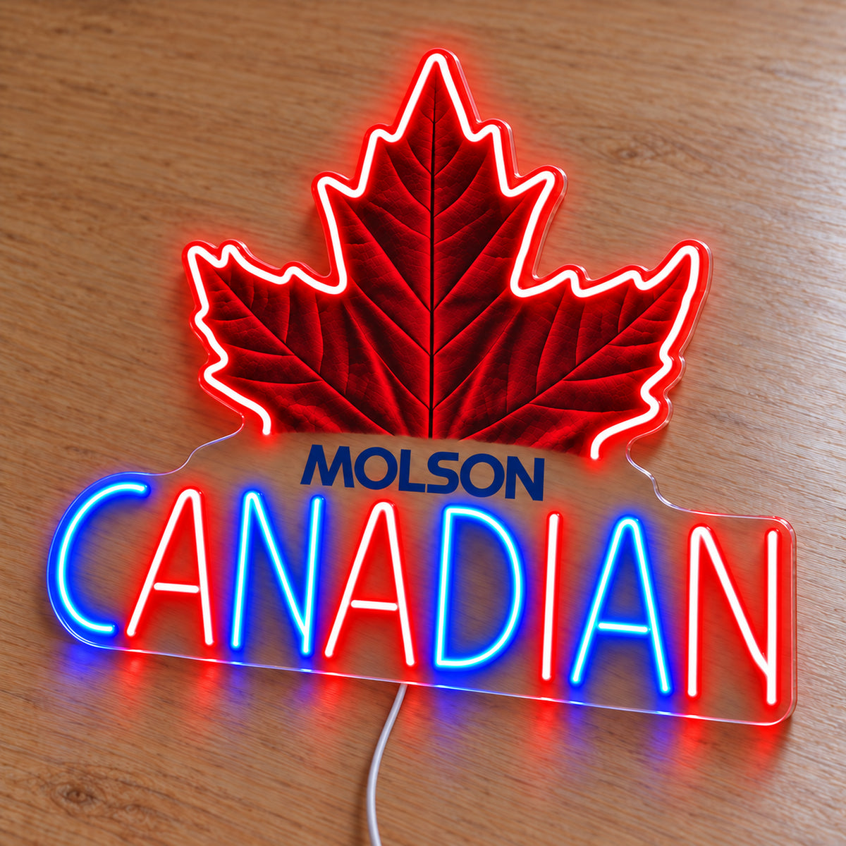 Molson Canadian sign, single-piece acrylic, second angled view