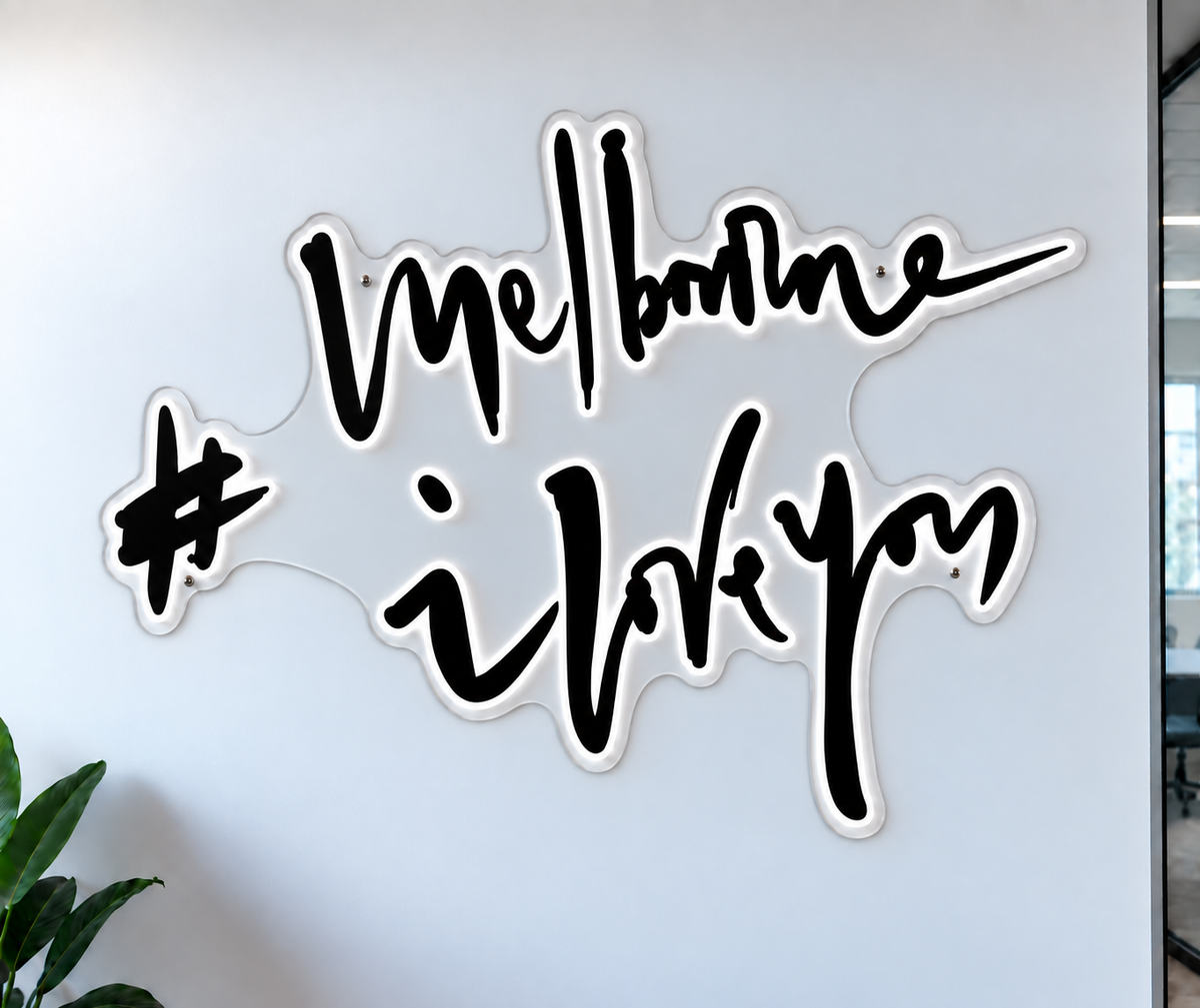 Melbourne Victory script logo with white illuminated edging, shown as custom sign inspiration for Frankston.