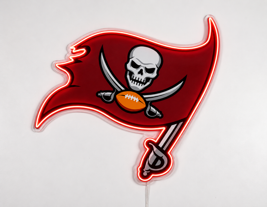 Tampa Bay Buccaneers LED neon sign with pirate flag logo glowing red